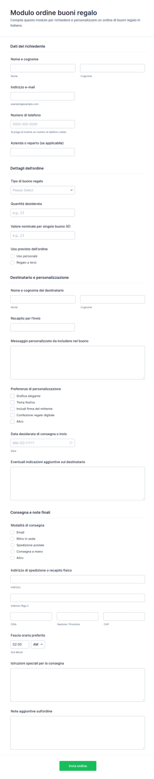 Modulo Ordine Buoni Regalo