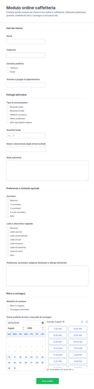 Modulo Ordine Caffè
