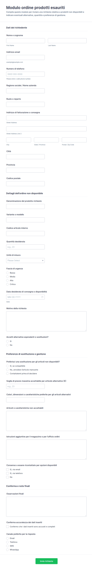 Modulo Ordine Esaurito