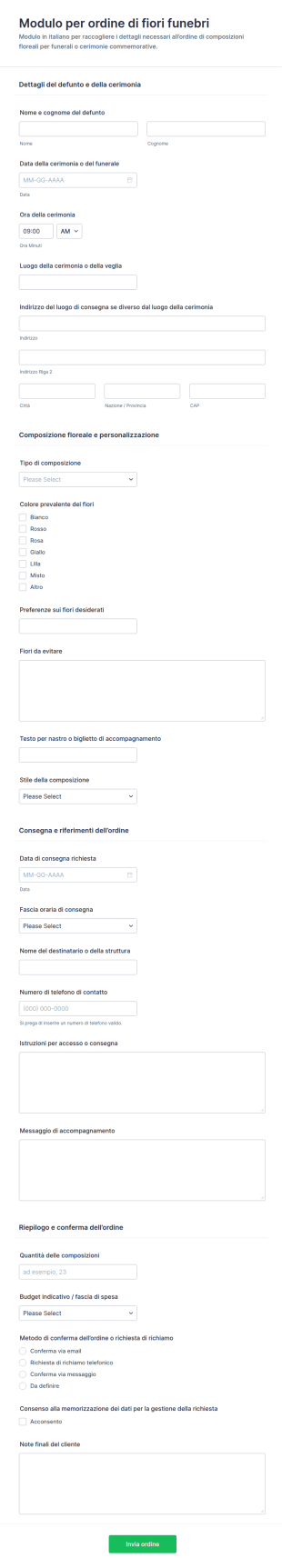 Modulo Ordine Fiori Funerari