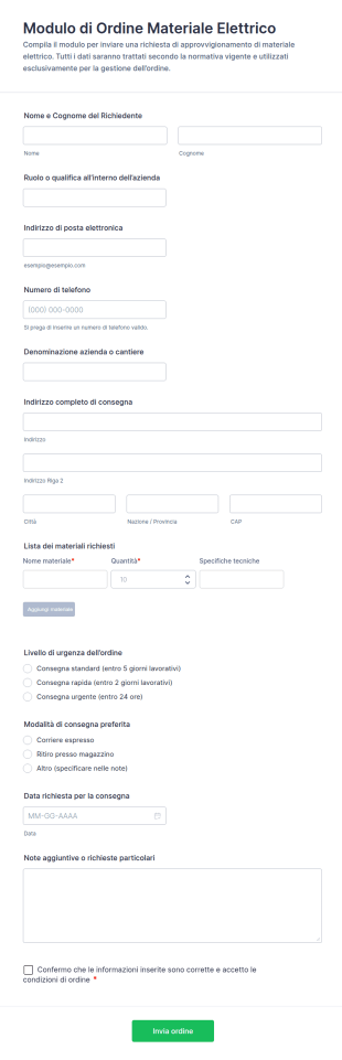 Modulo Ordine Materiale Elettrici 📋