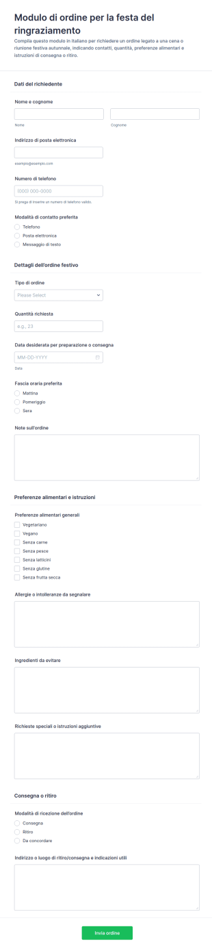 Modulo Ordine Per Il Ringraziamento