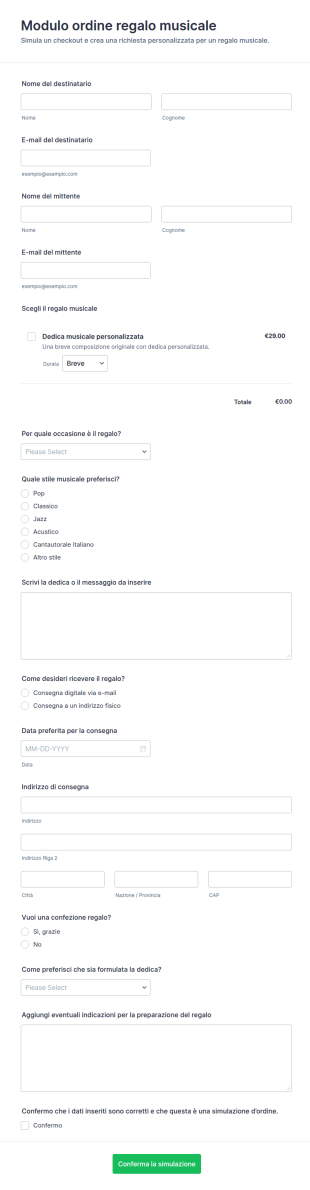 Modulo Ordine Regalo Musicale