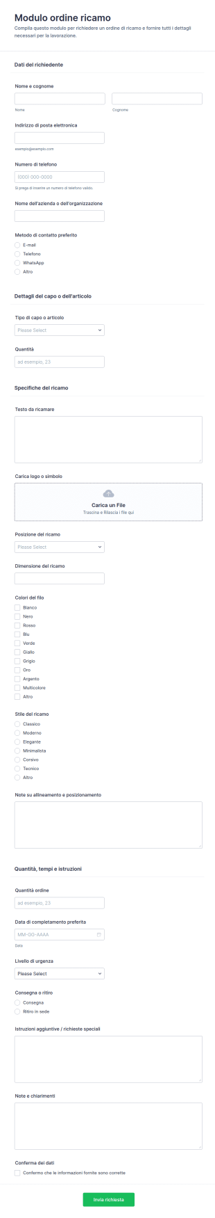 Modulo Ordine Ricami