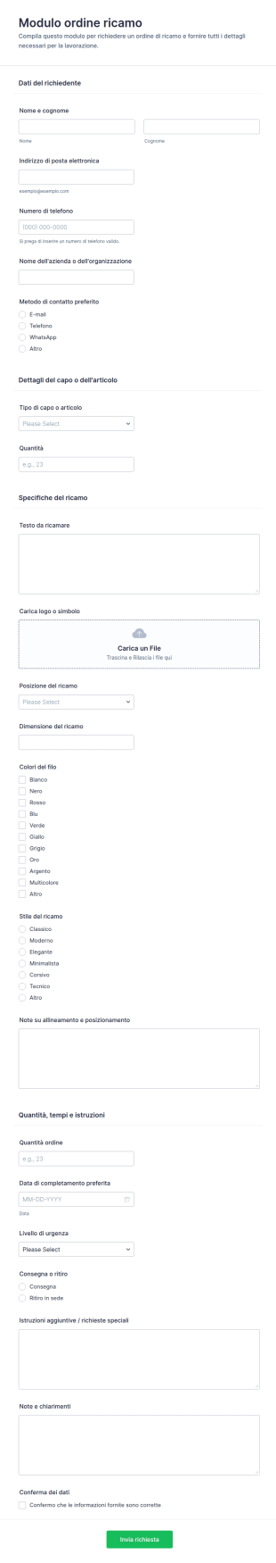 Modulo Ordine Ricami