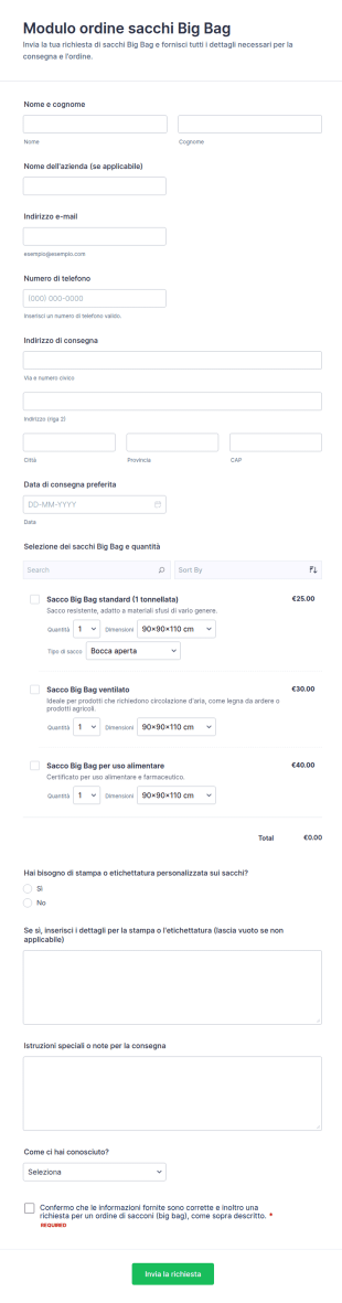 Modulo Ordine Sacchi Big Bag