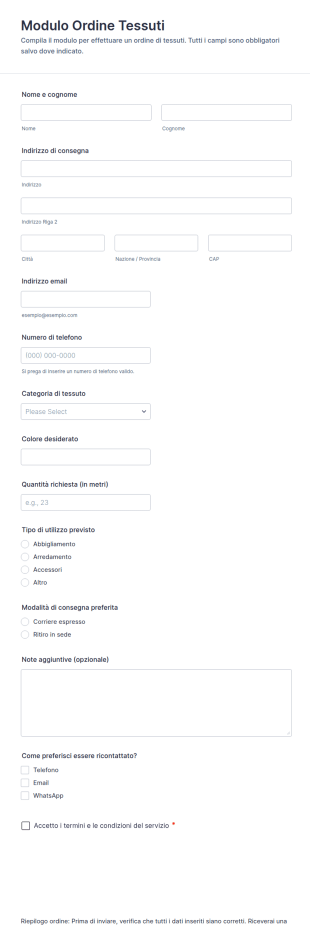 Modulo Ordine Tessuti
