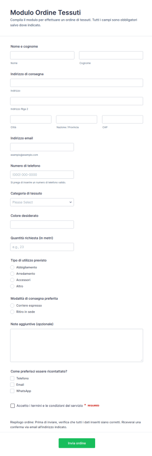 Modulo Ordine Tessuti