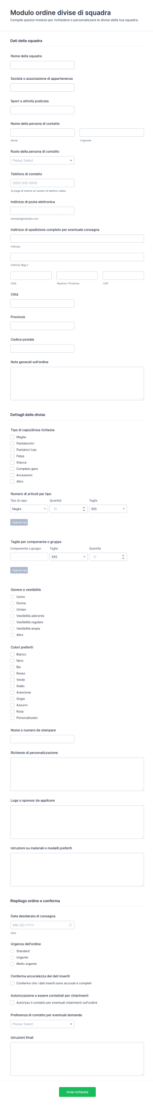 Modulo Ordine Uniformi Del Team