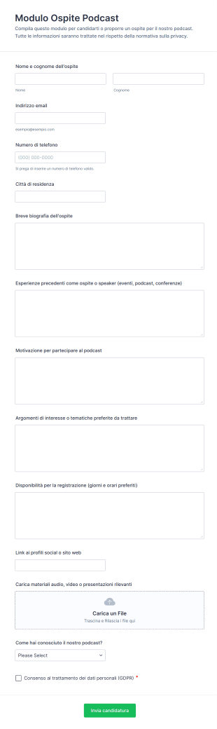 Modulo Ospite Podcast