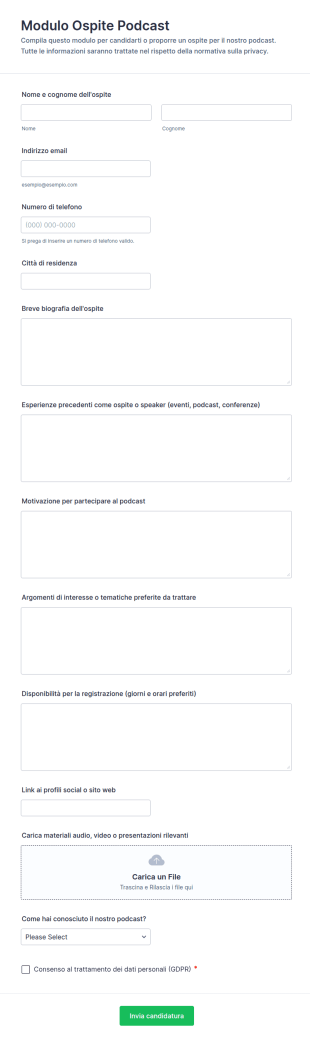 Modulo Ospite Podcast
