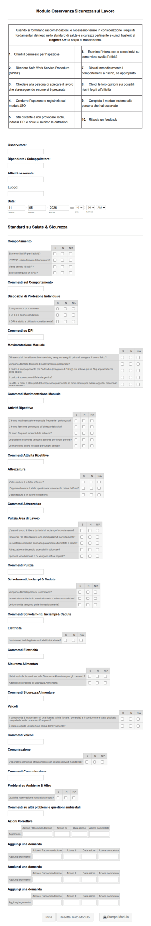 Modulo Osservanza Della Sicurezza Sul Lavoro