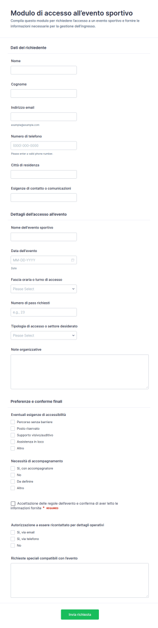 Modulo Pass Per Accesso Eventi Sportivi