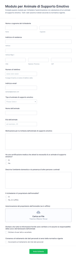 Modulo Per Animale Di Supporto Emotivo