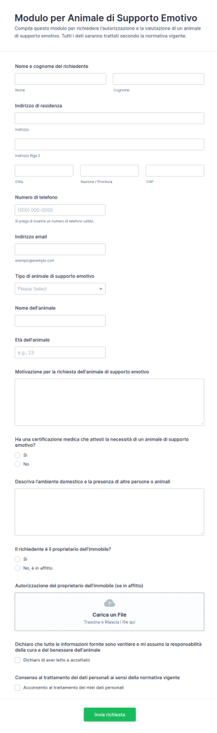 Modulo Per Animale Di Supporto Emotivo
