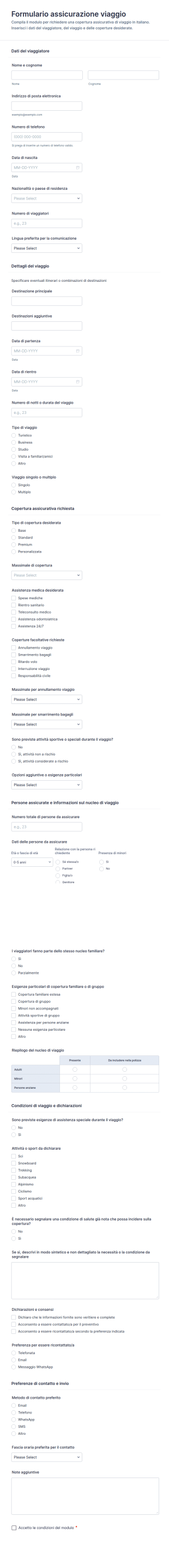 Modulo Per Assicurazione Viaggio