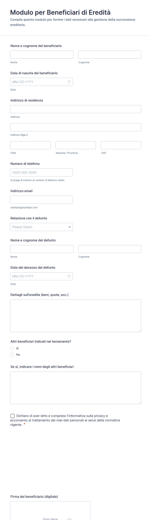 Modulo Per Beneficiari Di Eredità