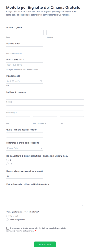 Modulo Per Biglietto Del Cinema Gratuito