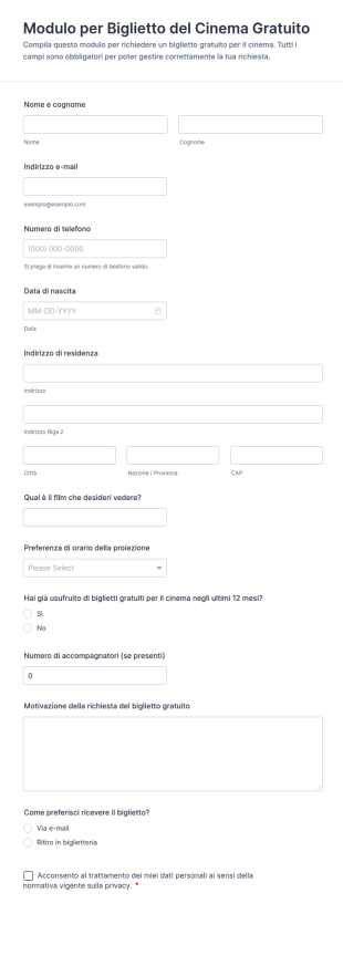 Modulo Per Biglietto Del Cinema Gratuito