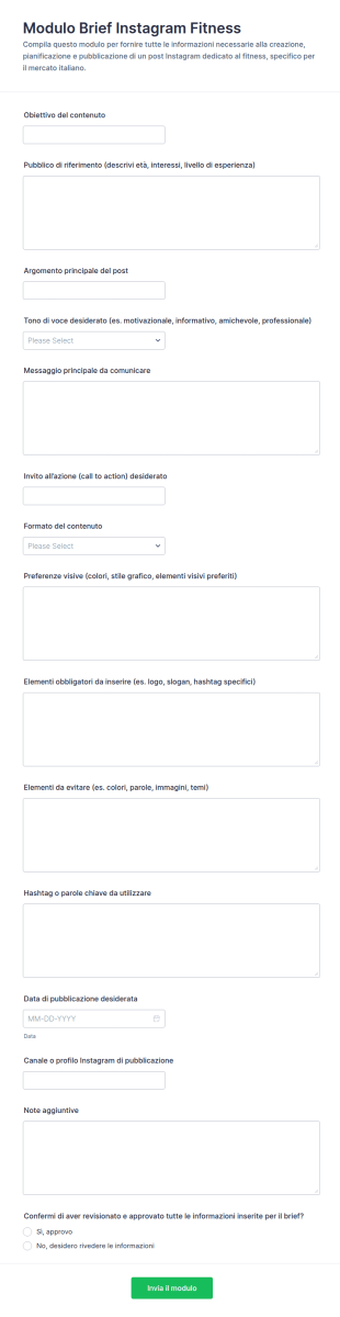 Modulo Per Brief Instagram Fitness