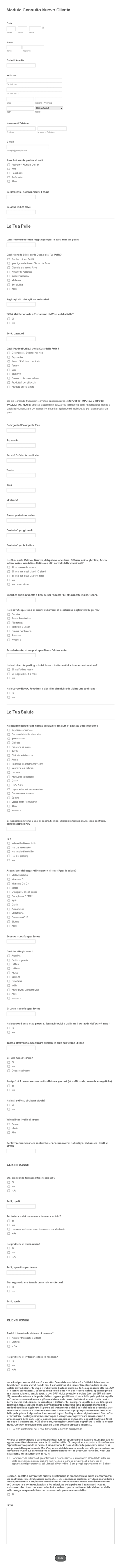 Modulo Per Consulto Sulla Cura Della Pelle Form Template