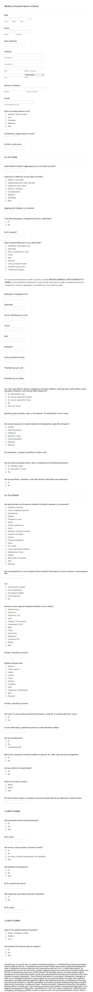 Modulo Per Consulto Sulla Cura Della Pelle