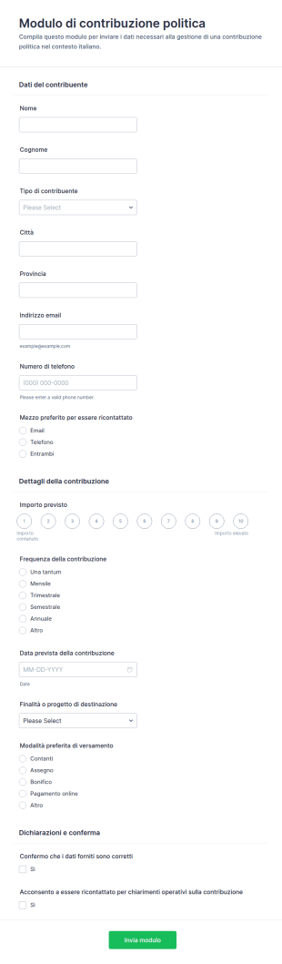 Modulo Per Contributi Politici
