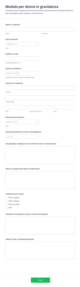 Modulo Per Donne In Gravidanza