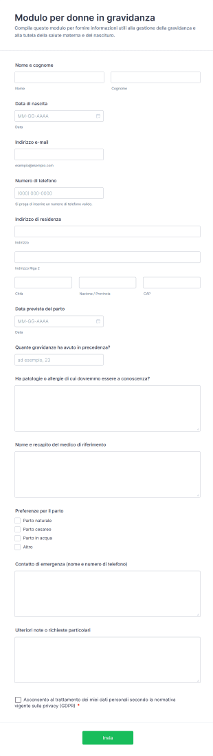 Modulo Per Donne In Gravidanza