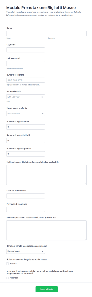 Modulo Per I Biglietti Del Museo