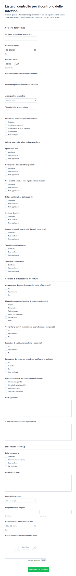 Modulo Per Il Controllo Del Controllo Infezioni