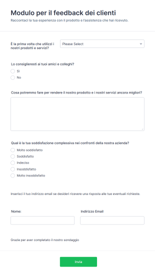 Modulo Per Il Feedback Dei Clienti Form Template