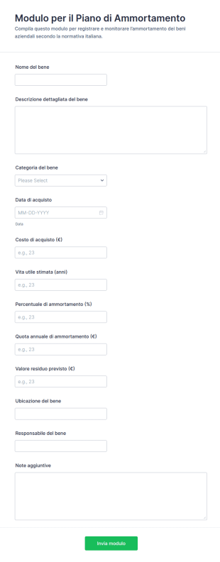 Modulo Per Il Piano Di Ammortamento