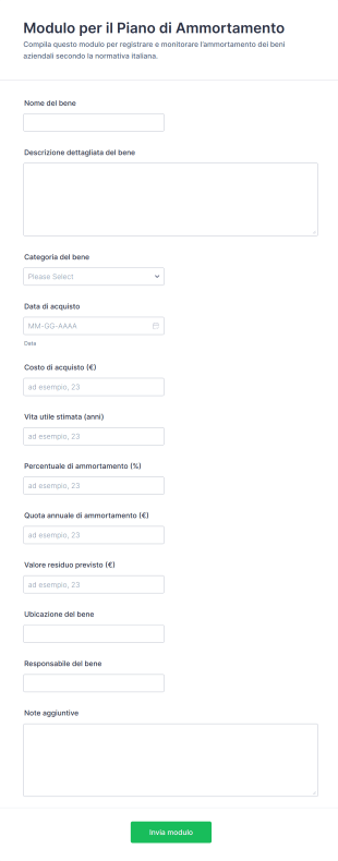 Modulo Per Il Piano Di Ammortamento