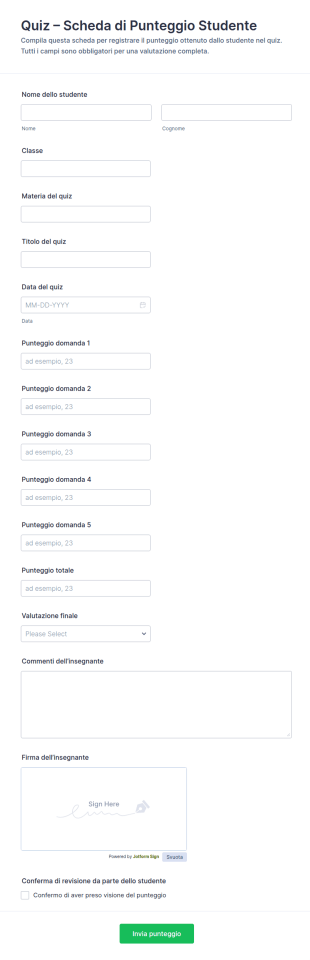 Modulo Per Il Punteggio Del Quiz Studentesco