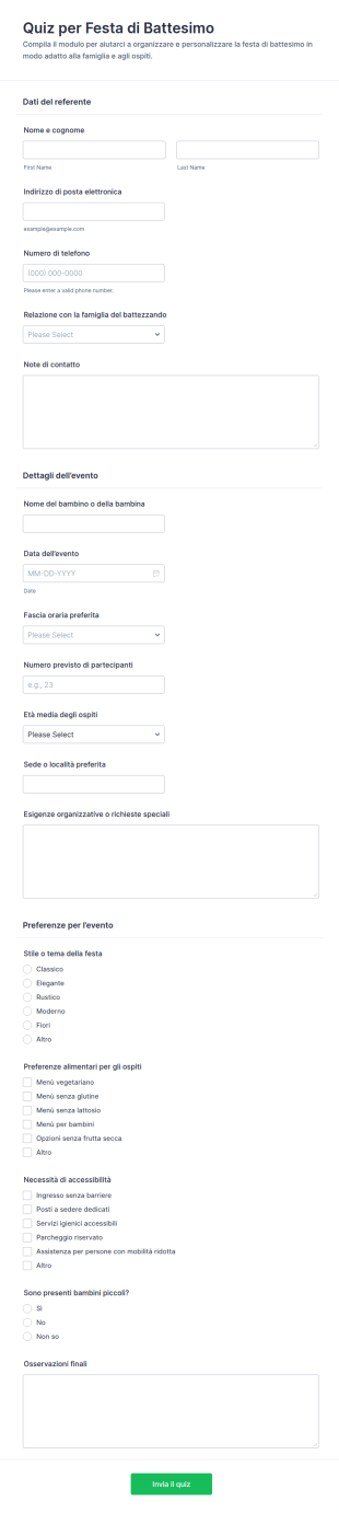 Modulo Per Il Quiz Sul Battesimo