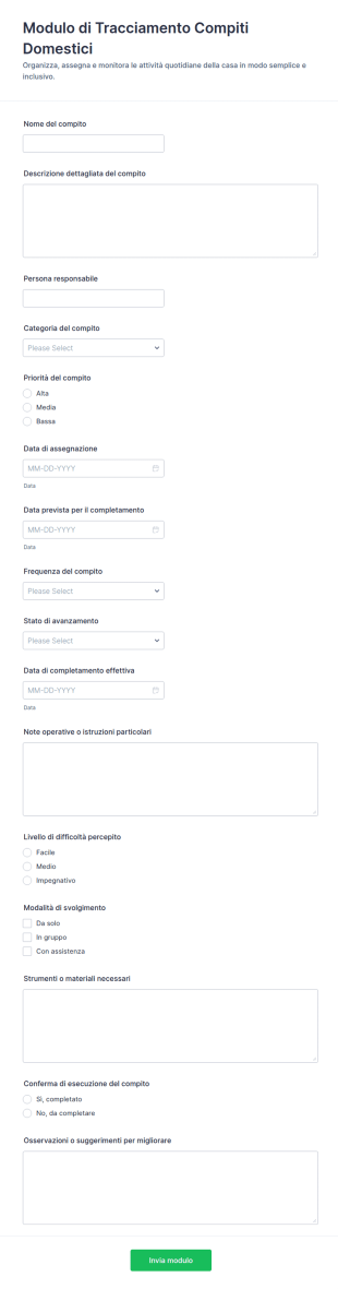 Modulo Per Il Registro Delle Attività Domestiche