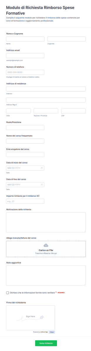 Modulo Per Il Rimborso Delle Spese Di Formazione
