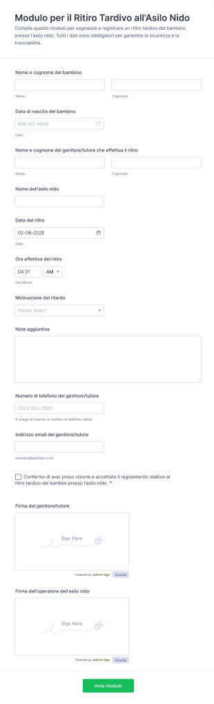 Modulo Per Il Ritiro Tardivo All'Asilo Nido