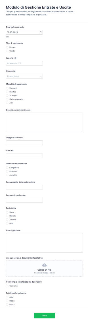 Modulo Per Il Tracciamento Entrate E Spese