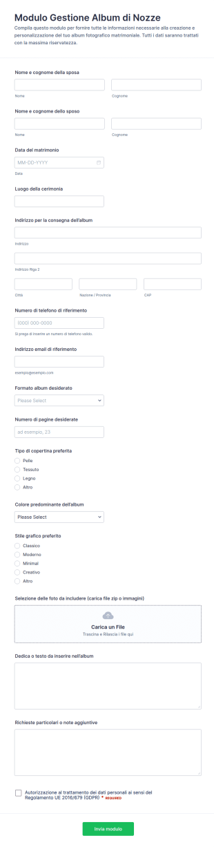 Modulo Per Informazioni Album Di Nozze