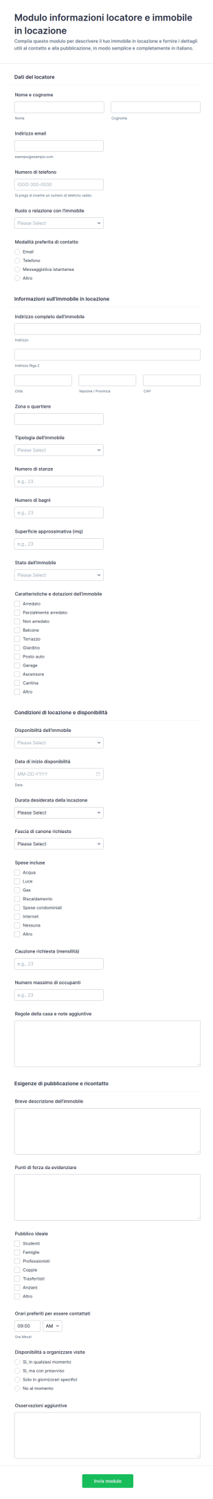 Modulo Per Informazioni Su Locatore E Immobile In Affitto