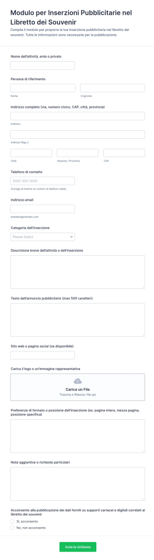 Modulo Per Inserzione Su Libretto Ricordo