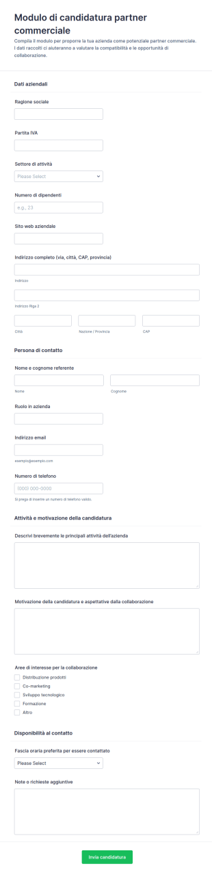 Modulo Per La Candidatura A Partner Commerciale