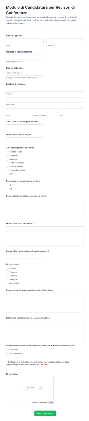 Modulo Per La Candidatura Come Revisore Di Conferenze