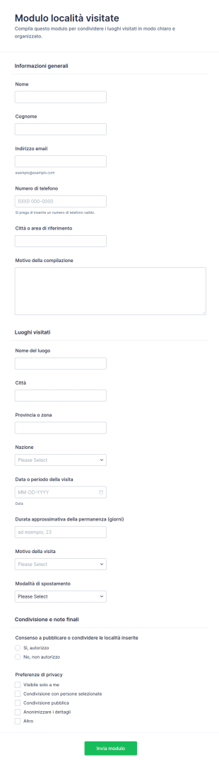 Modulo Per La Condivisione Delle Località Visitate