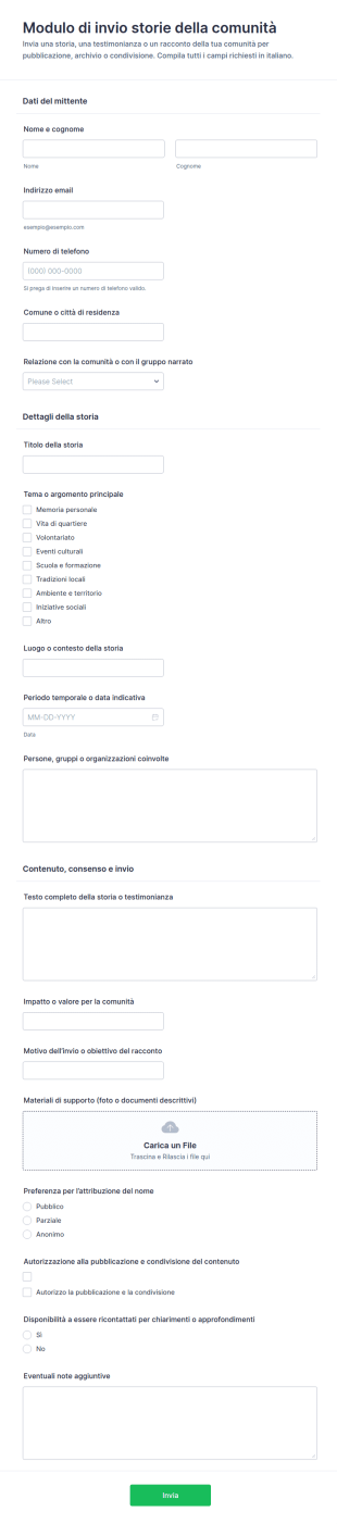 Modulo Per La Condivisione Di Storie Della Comunità
