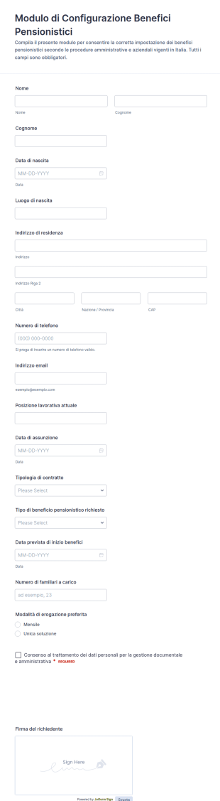 Modulo Per La Configurazione Dei Benefici Pensionistici