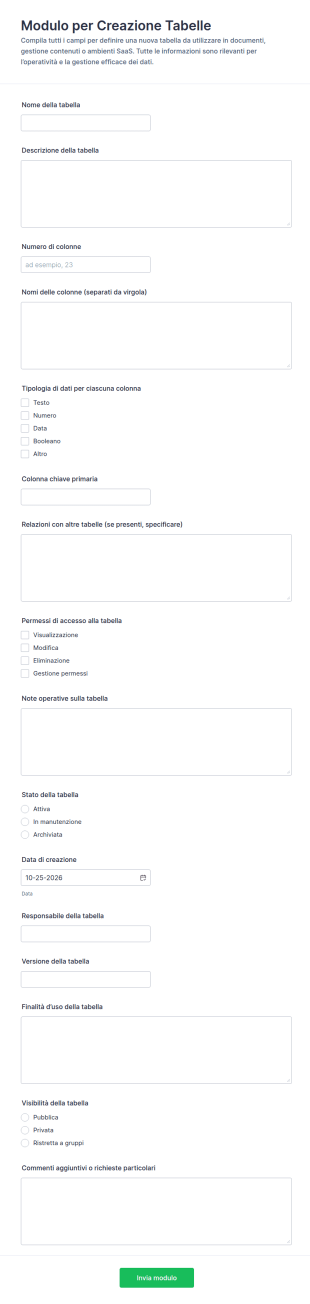 Modulo Per La Creazione Di Tabelle