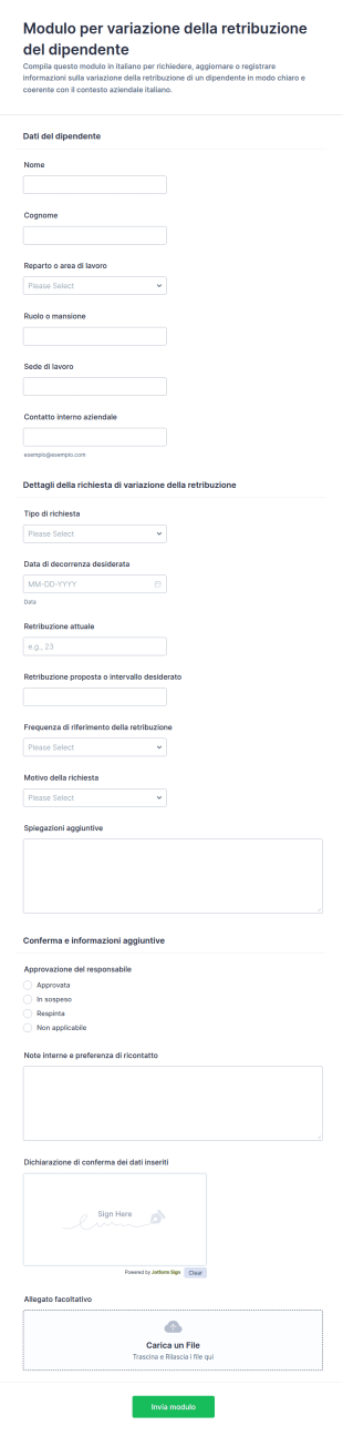 Modulo Per La Determinazione Della Retribuzione